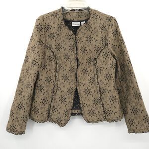 Chico's Everlasting eyelet jacket blazer Size 1 (M) taupe black long sleeve